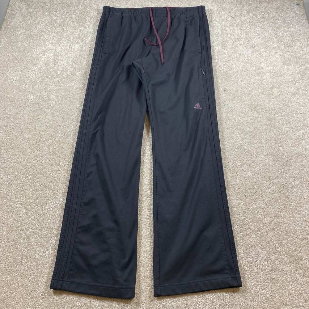 Adidas Track Pants Mens Large Black Burgundy 3-Stripe Straight Leg Athletic